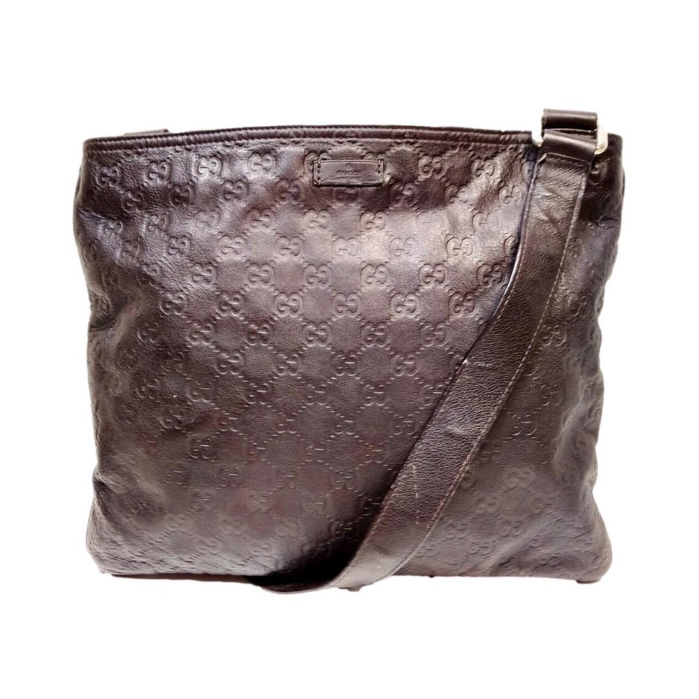 GUCCI GG Signature Dark Brown Embossed Leather Hysteria Crossbody Shoulder Bag